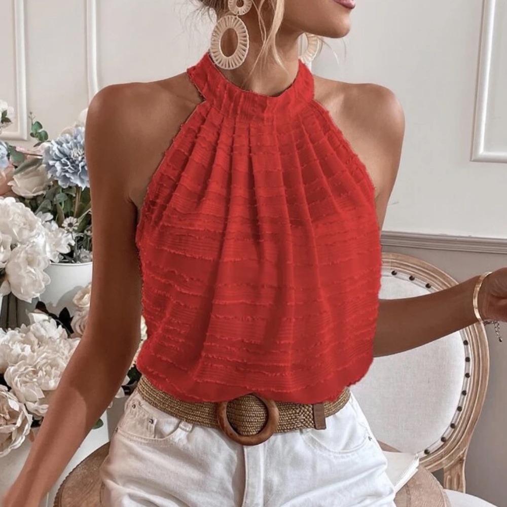033 Boho Textured Minimalist Halter Top - Picture 3 of 3